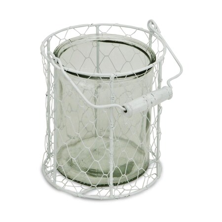 Palacedesigns 6 in. White & Clear Wire Basket & Glass Jar PA3103306